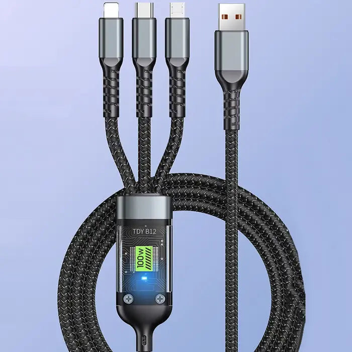 3-in-1 Super Fast Charging Transparent Luminous 100 W Cable