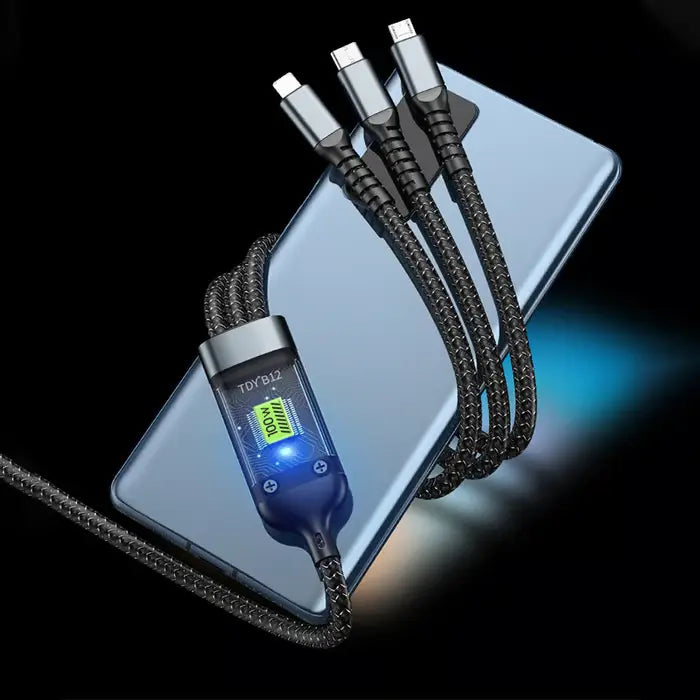 3-in-1 Super Fast Charging Transparent Luminous 100 W Cable