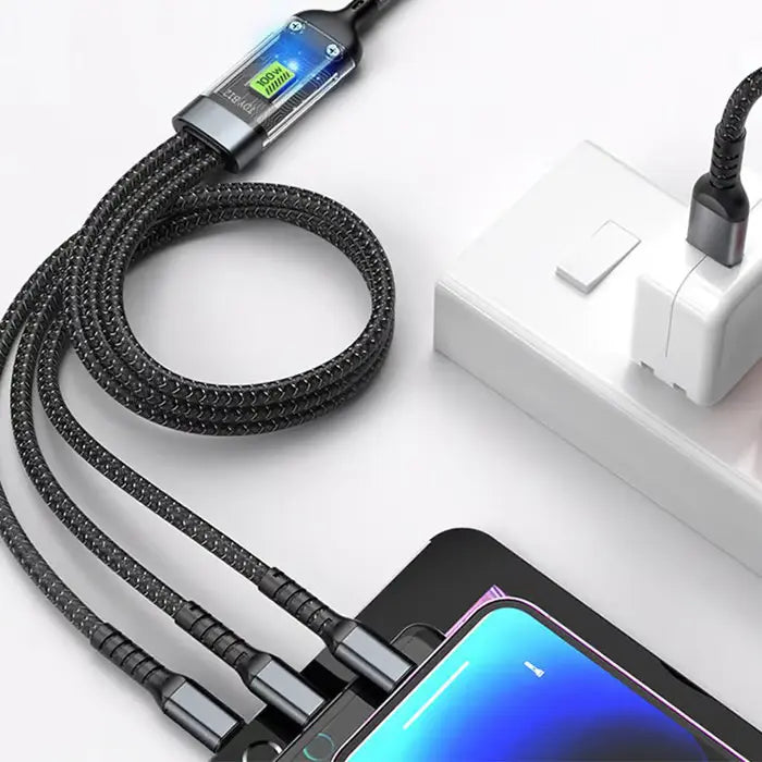 3-in-1 Super Fast Charging Transparent Luminous 100 W Cable